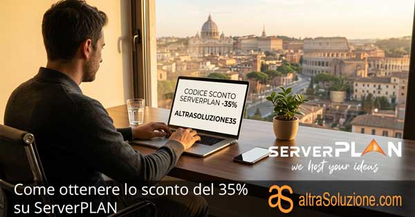Postazione di lavoro a Roma che ottiene uno sconto del 35% su Serverplan