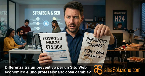 Imprenditore confuso confronta due preventivi per un sito web