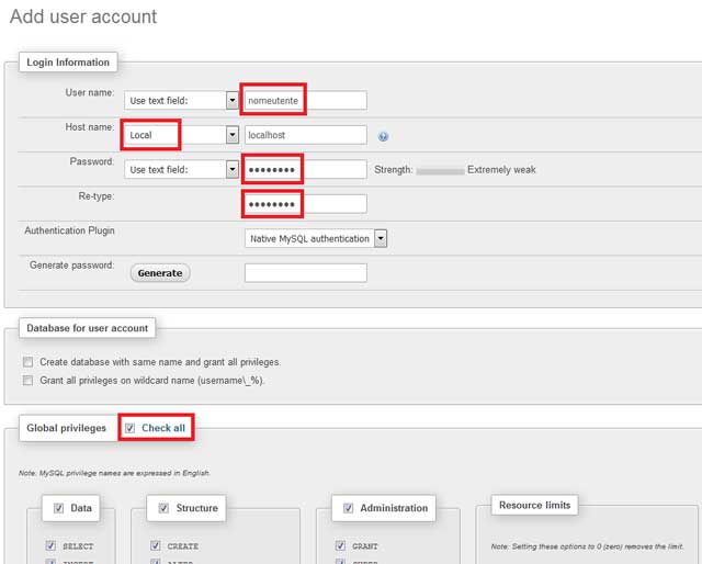 Creazione utente MySQL 2